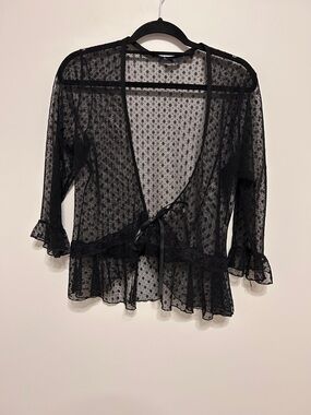 Sheer Black Mesh Tie-Front Cardigan Star Print Size XL Goth Whimsygoth vampire